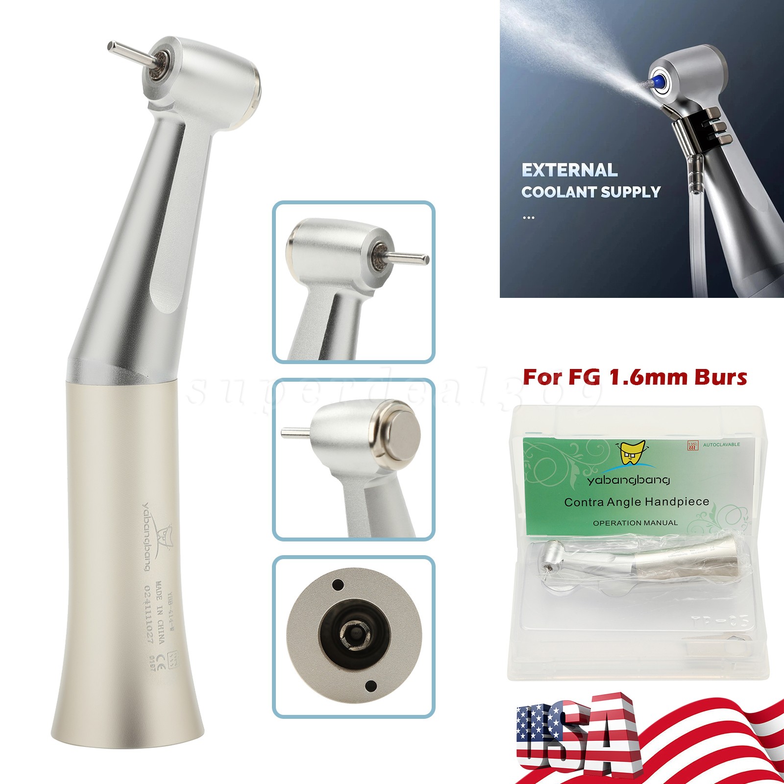 1-5 PCS Dental Low Speed Handpiece Push Contra Angle fit FG Burs 1.6mm E-type dt