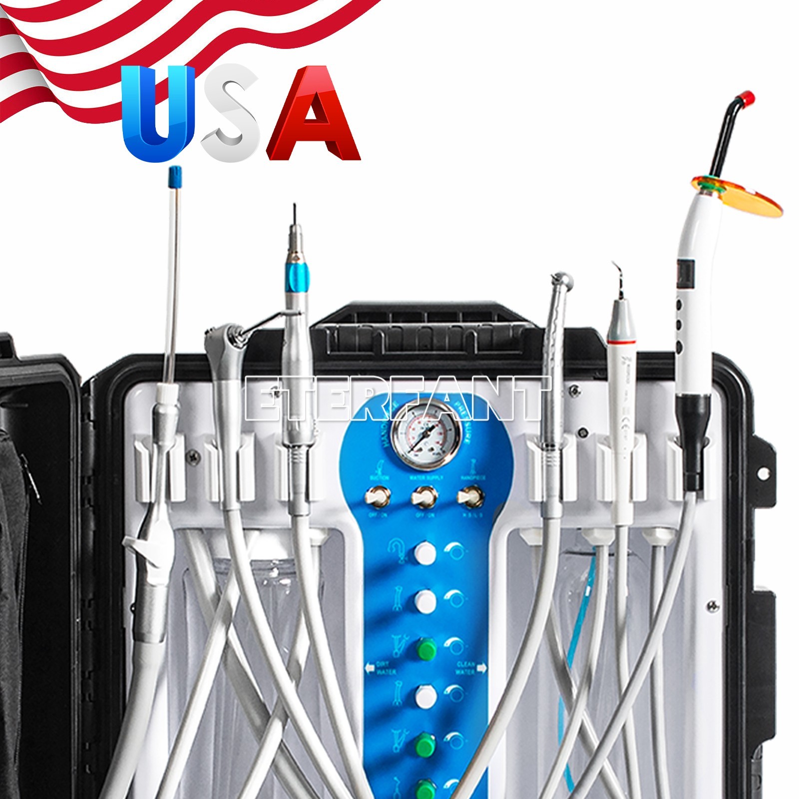 Dental Delivery Unit System with Air Compressor 4 Holes/Portable Suction Cart