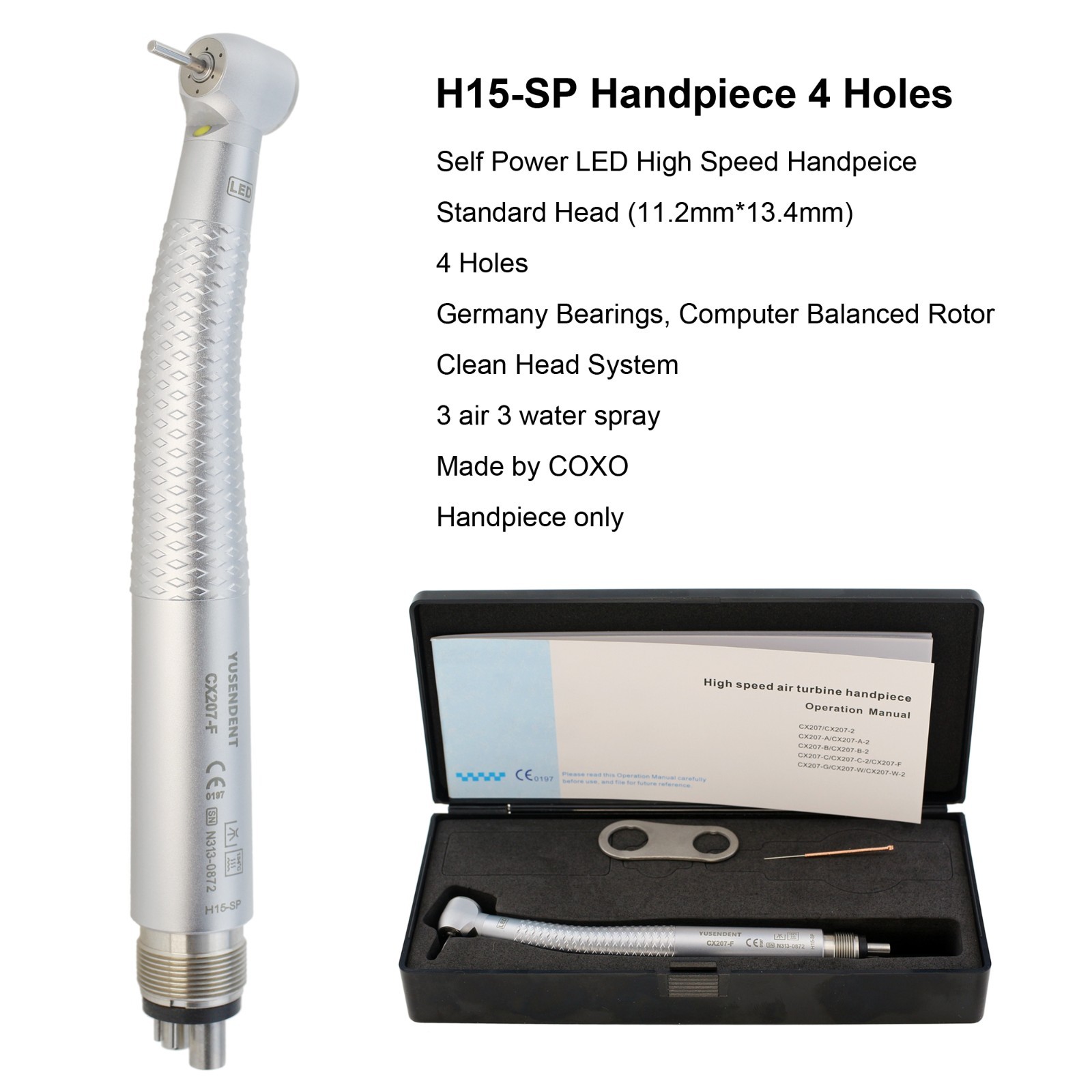 COXO Dental LED Self Power Handpiece 4 Hole High Speed Turbine E Generator NSK