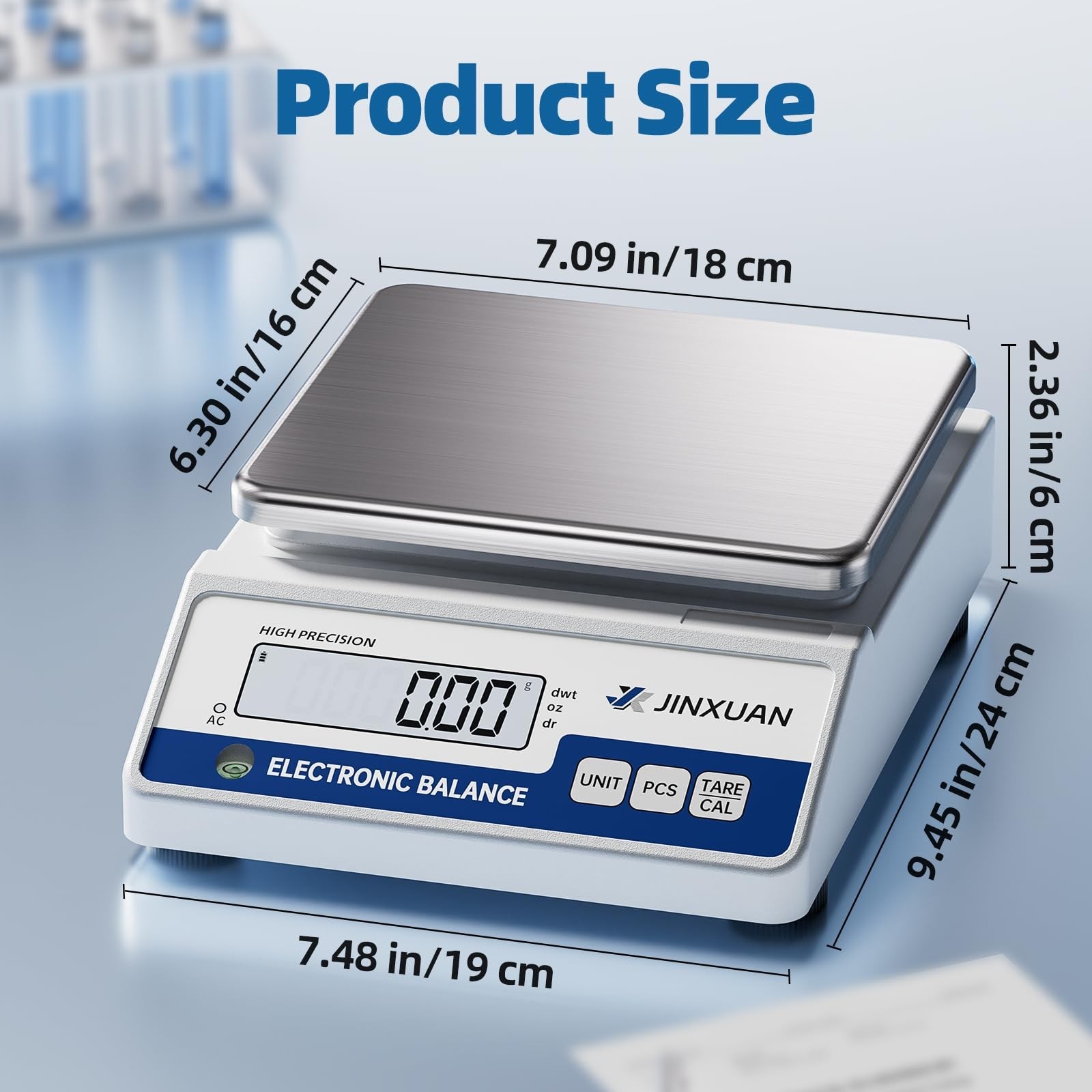 High Precision Digital Lab Scale 5000g, 0.01g Accuracy, LCD Display, 7 Units for