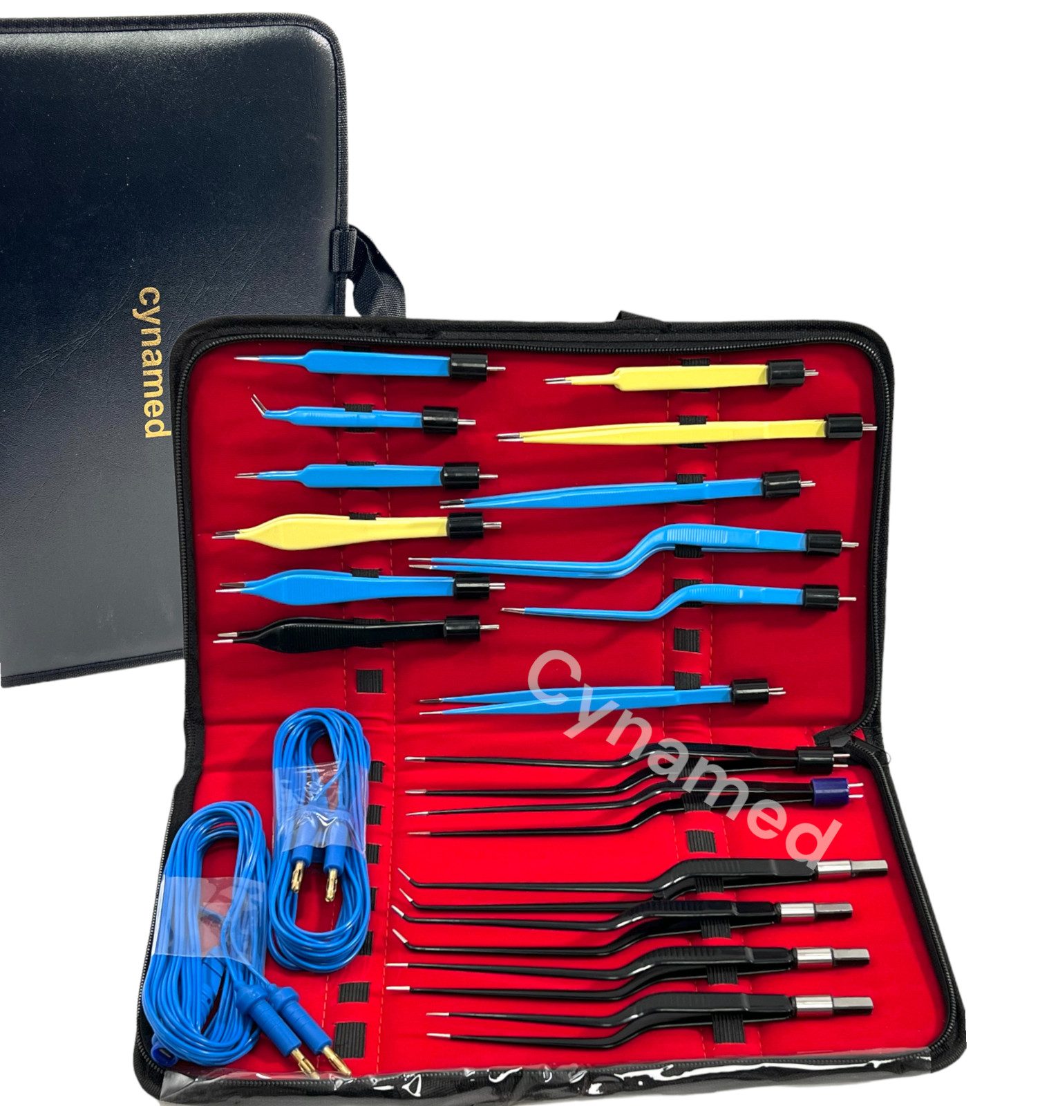 Set of 20 Pieces Bipolar Bayonet Forceps with Cables – Reusable Kit – with Case