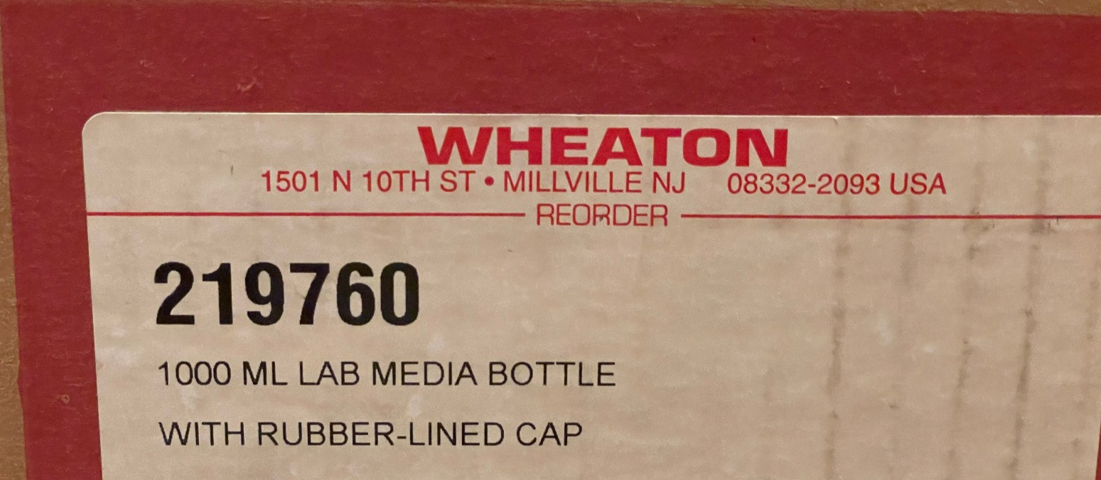 Wheaton 219760 Graduated Media Bottle with Rubber-lined Cap 1000mL – LOT of 12