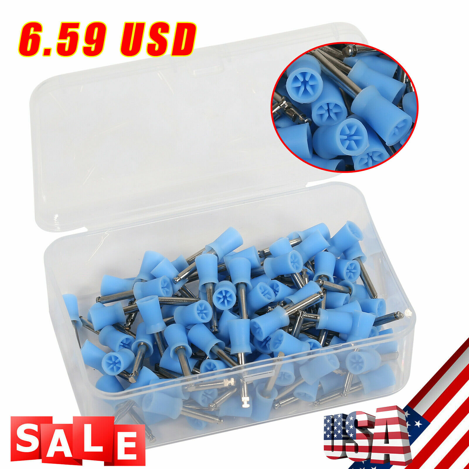 Dental Prophy Tooth Polish Polishing Cups Brushes Latch Type Rubber Blue usa