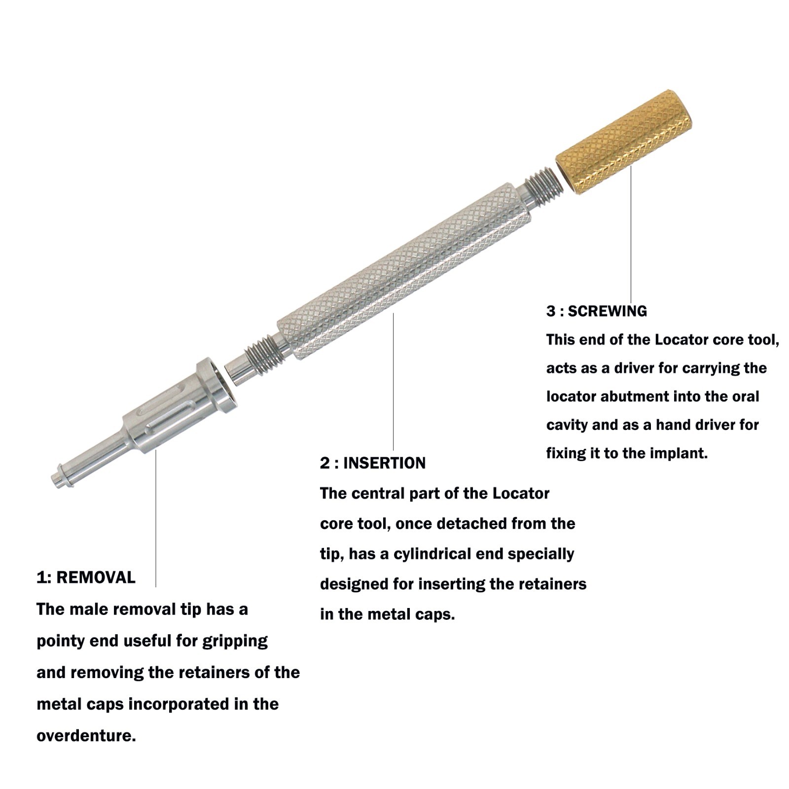 US Universal Overdenture Retention Caps Insertion Extraction Locator Core Tool