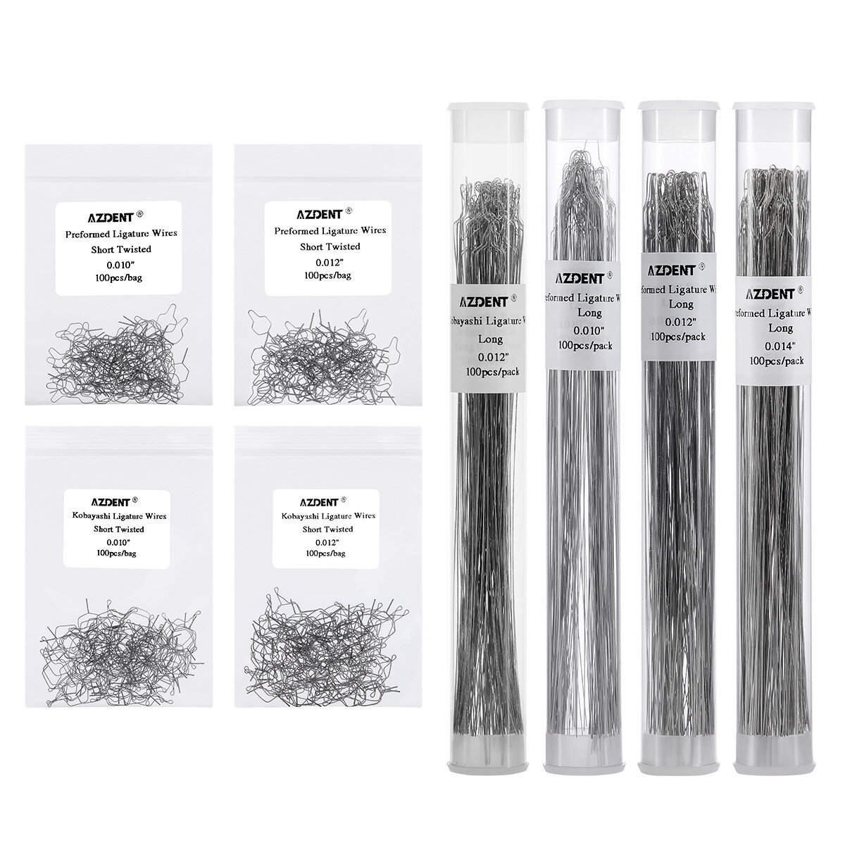 AZ Dental Orthodontic Ligature Wire SS Kobayashi Preformed Ties Long Short Twist