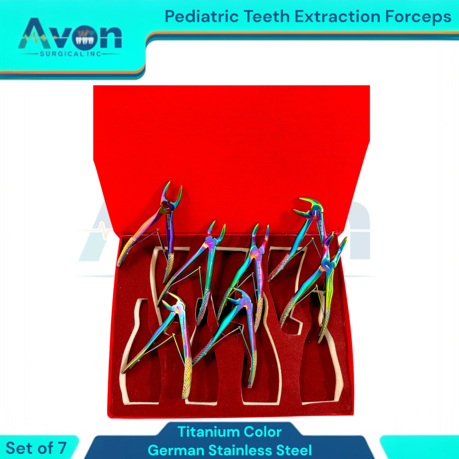 Set of 7 Pedo Forceps Tooth Extracting Kelin Pliers for Children – Rainbow