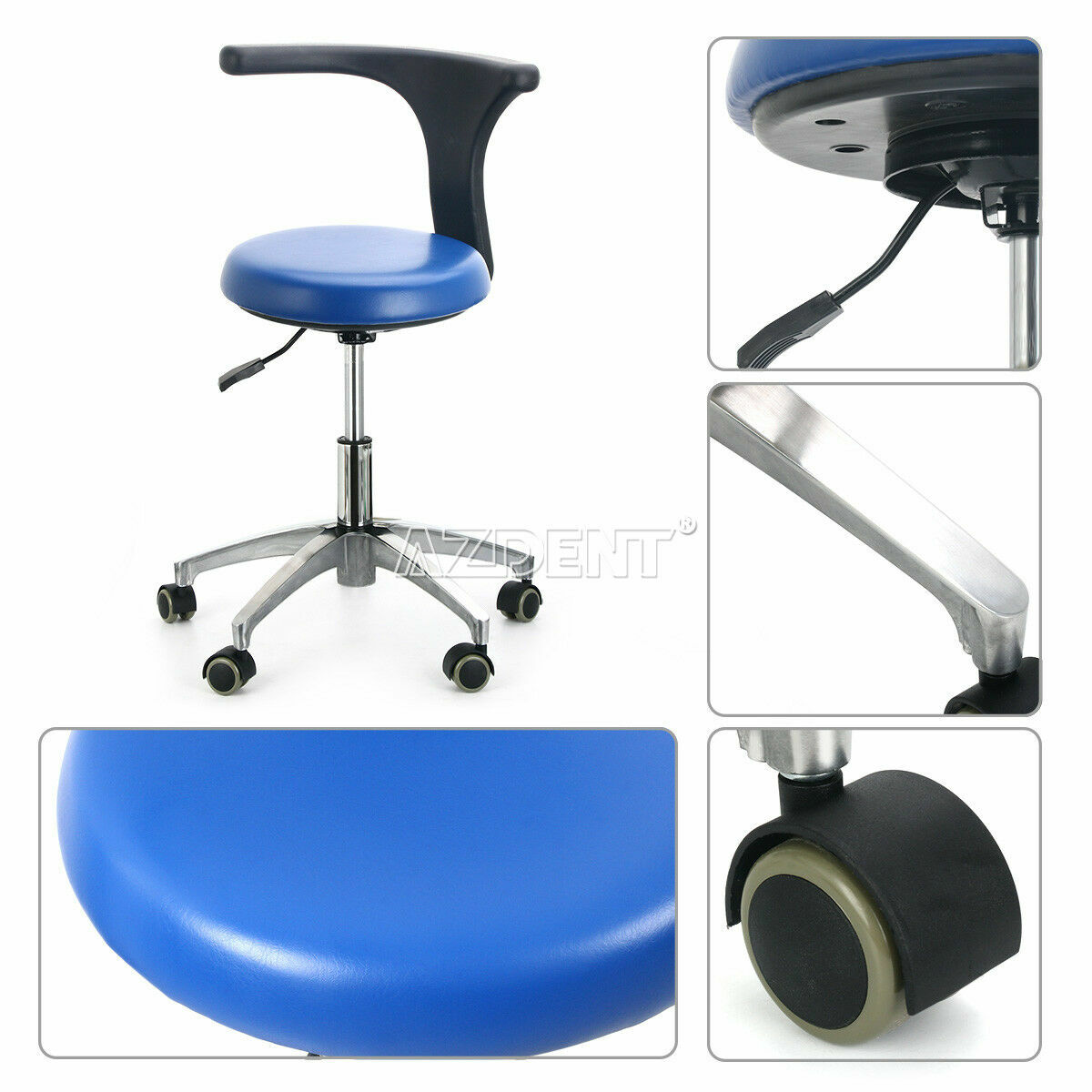 PU Leather Dental Adjustable Stool Dentist Doctor Chair Office Rolling Stool UPS