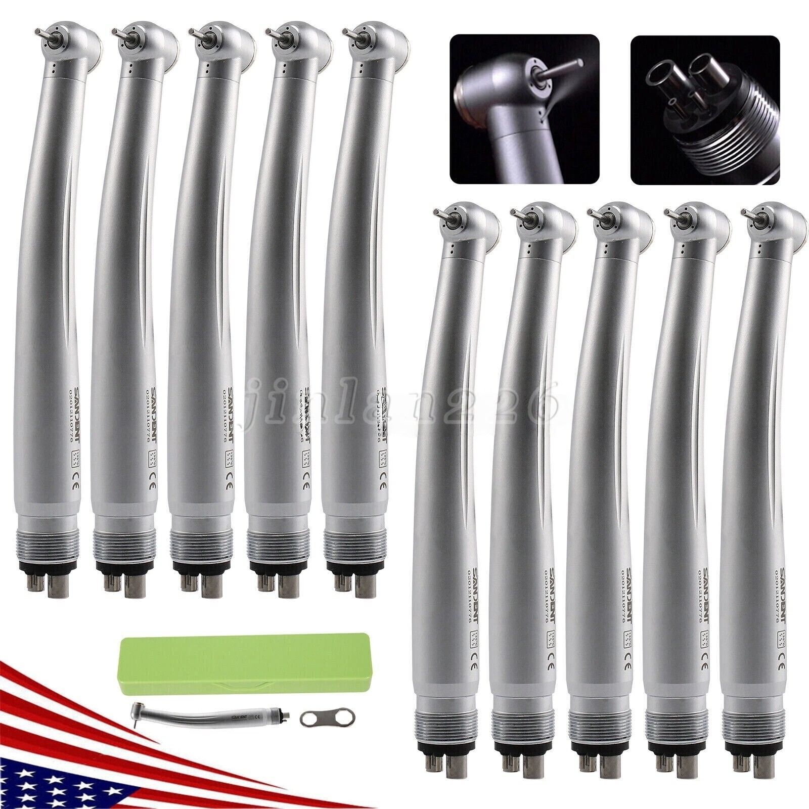 10 X SANDENT NSK PANA MAX Style Dental High Speed Handpiece Push Button 4 Holes