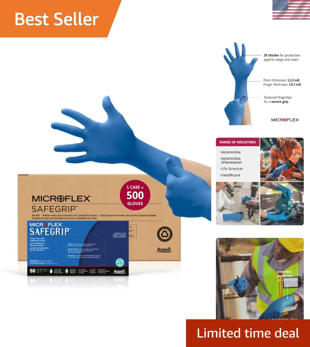 Durable & Waterproof MICROFLEX SafeGrip SG-375 Latex Gloves – 500 Pack (Small)