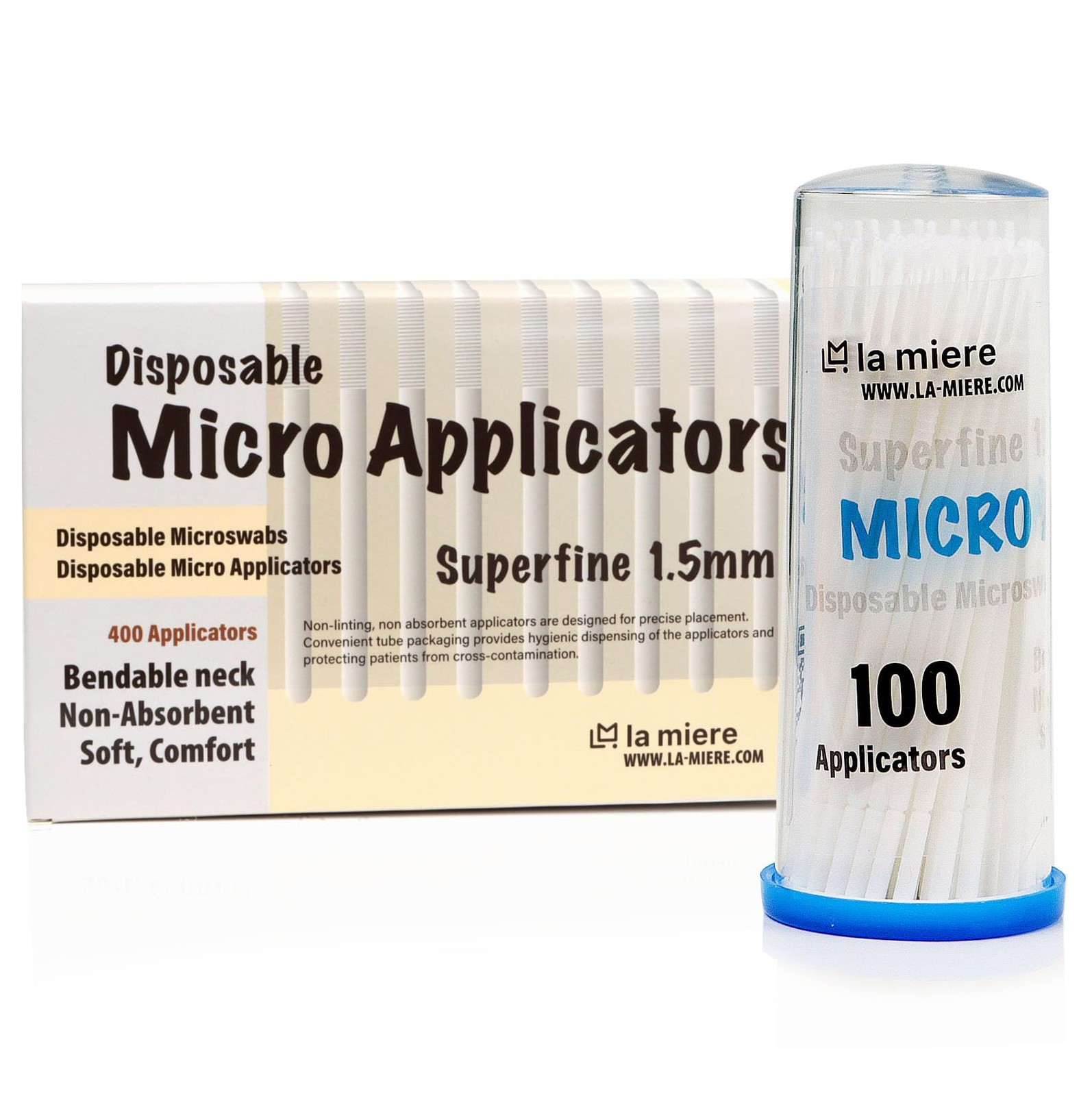 LA MIERE 400pcs Dental Micro Applicators Brushes Fine, 1.5mm White, White