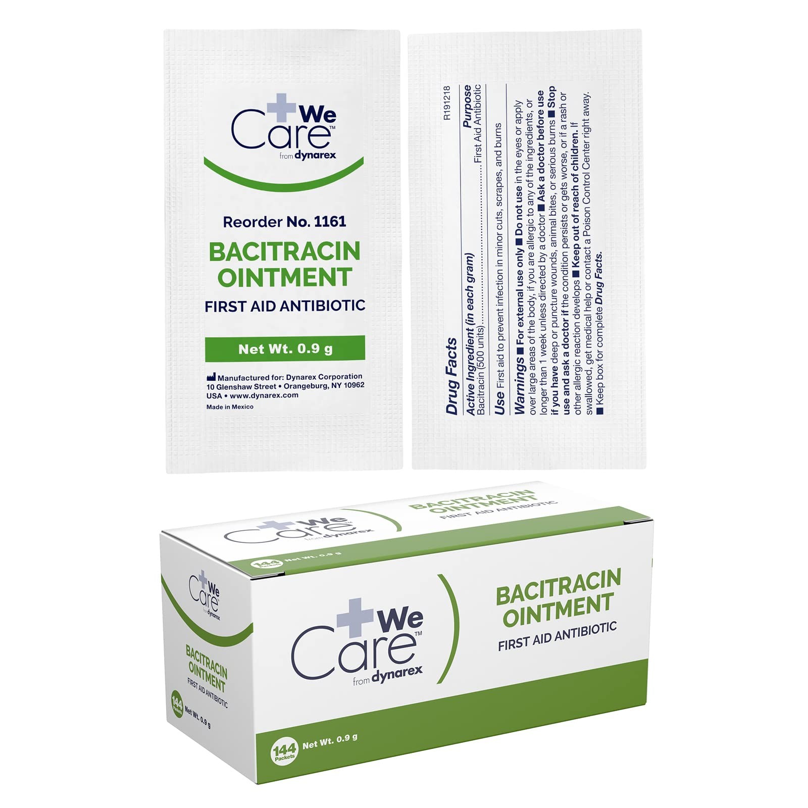 Dynarex Bacitracin Topical Ointment USP – First Response Wound 0.9g, White