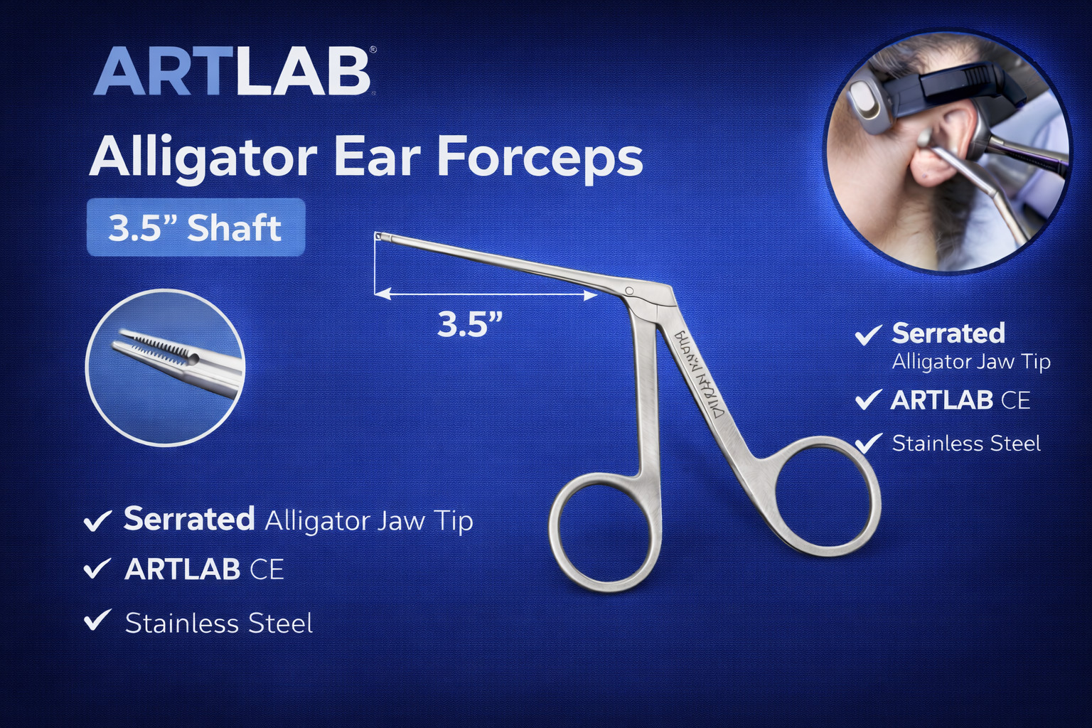 3 Pack – Alligator Forceps With Serrated Tips Micro 3.5″ + 5.5″ + 6.5″