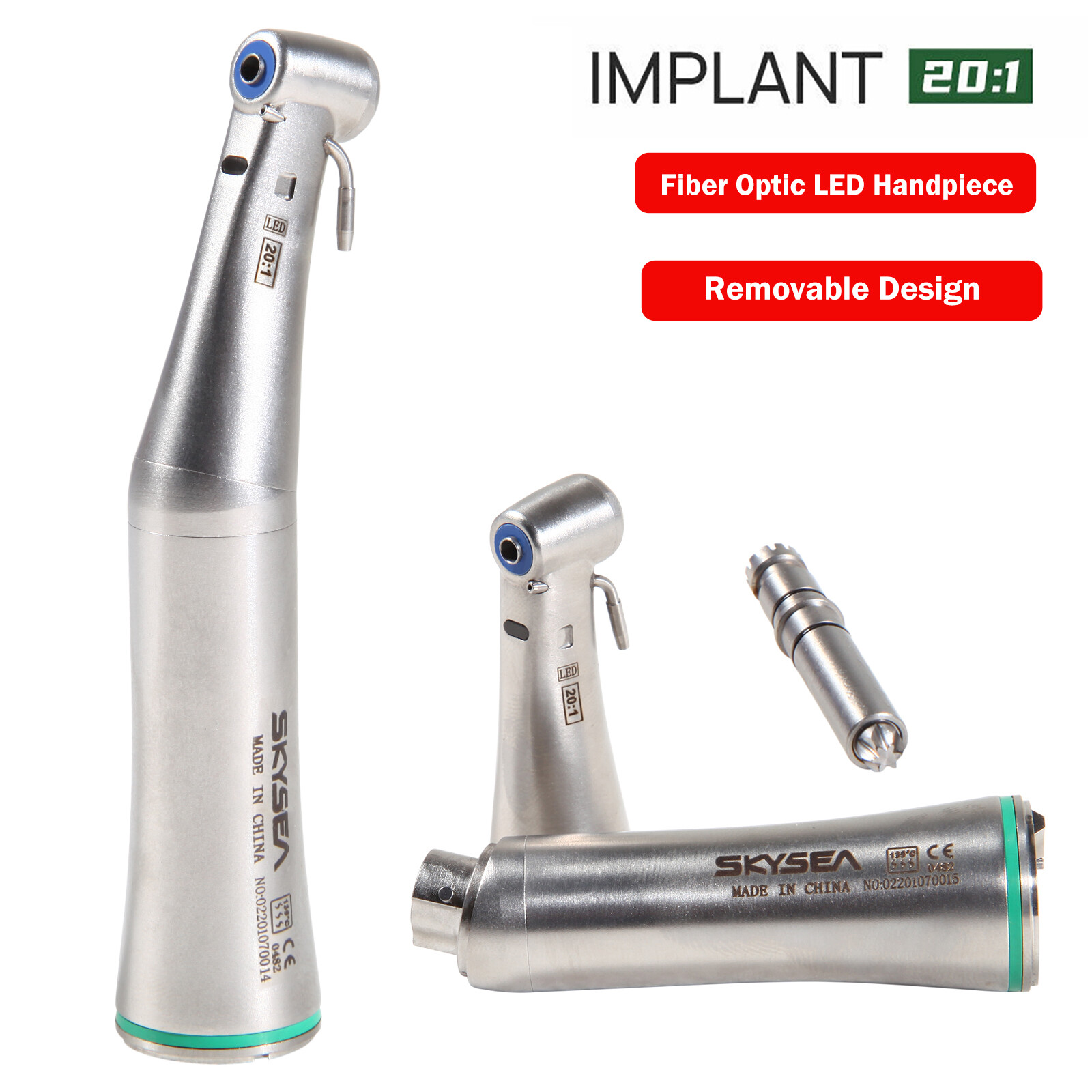 20:1 Detachable Dental LED Fiber Optic Implant Contra angle handpiece Removable