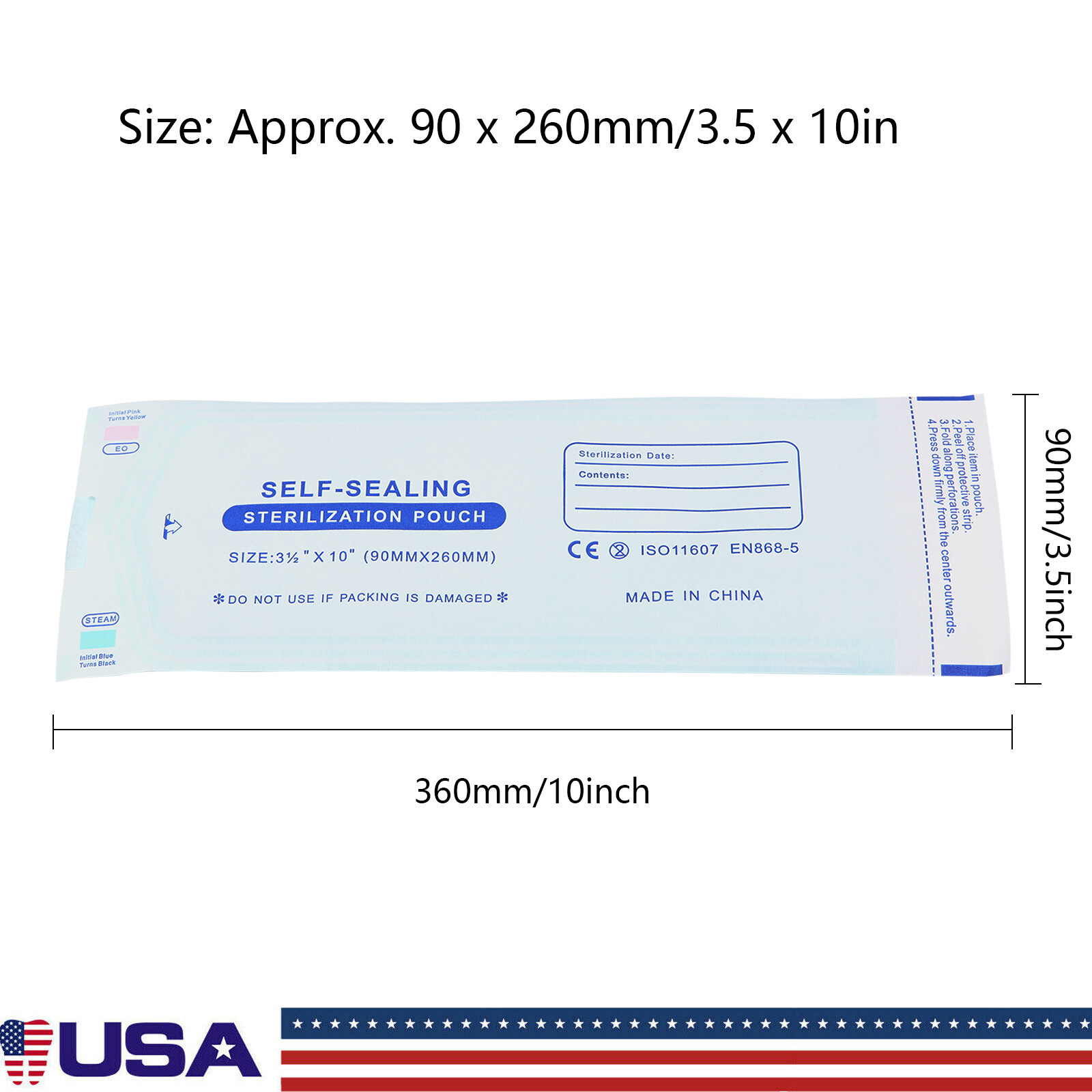 3.5″ X 10″ Self Sterilization Pouches Autoclave Pouch, Sterilizer Bags Dental US