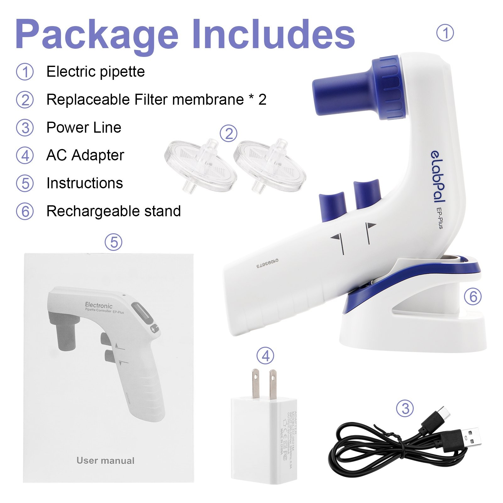Lab Electric Pipette Controller 0.1-100ml Digital LCD Adjustable Pump 100‑240V