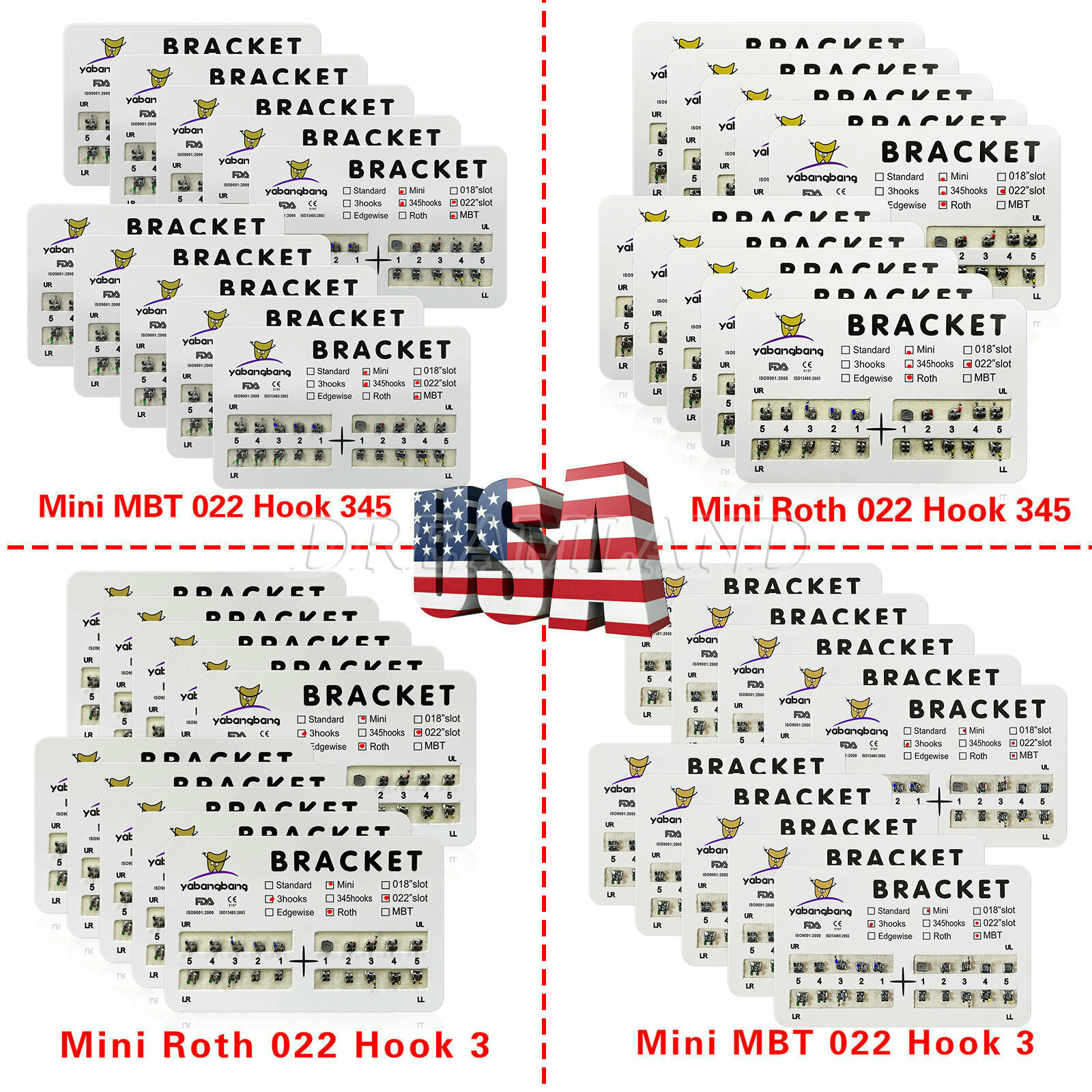 10-50 Packs Dental Metal Orthodontic Brackets Braces Mini Roth/MBT Slot.022 USA