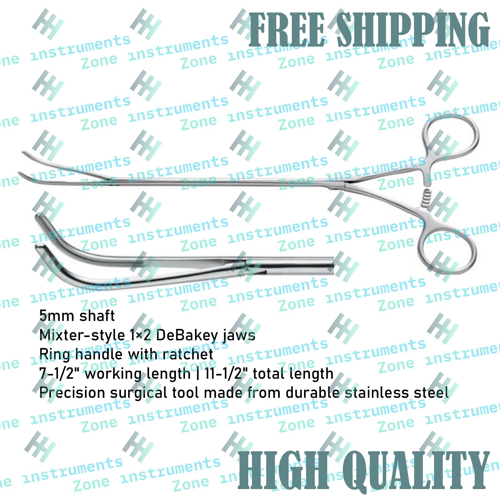 Gonzalez-Rivas Dissector & Clamps | 5mm Shaft Mixter-Style 1×2 DeBakey Jaws