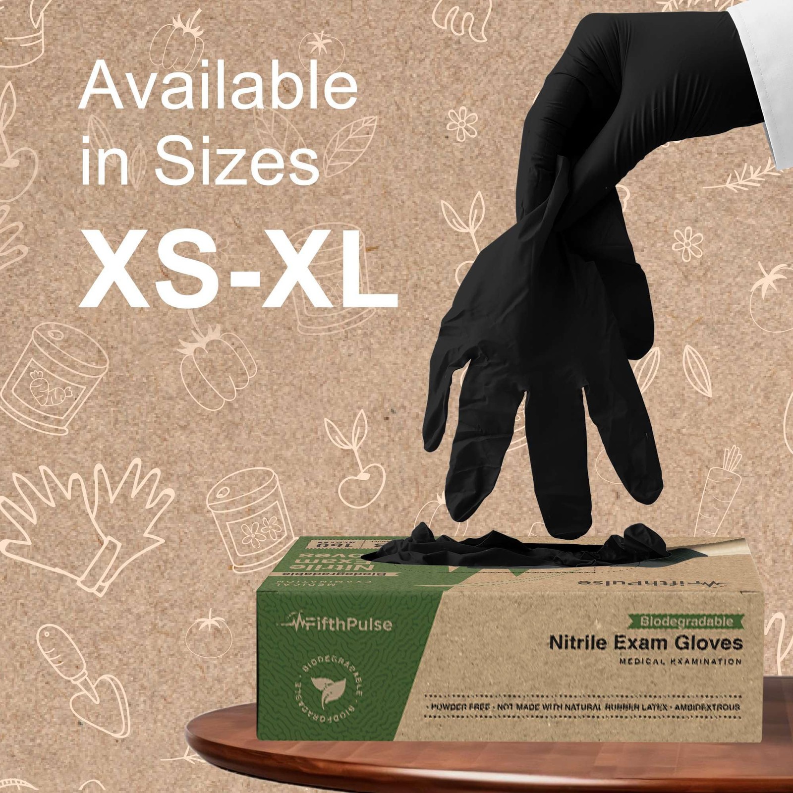 FifthPulse 150 Count Large Biodegradable Gloves – Black Nitrile Disposable