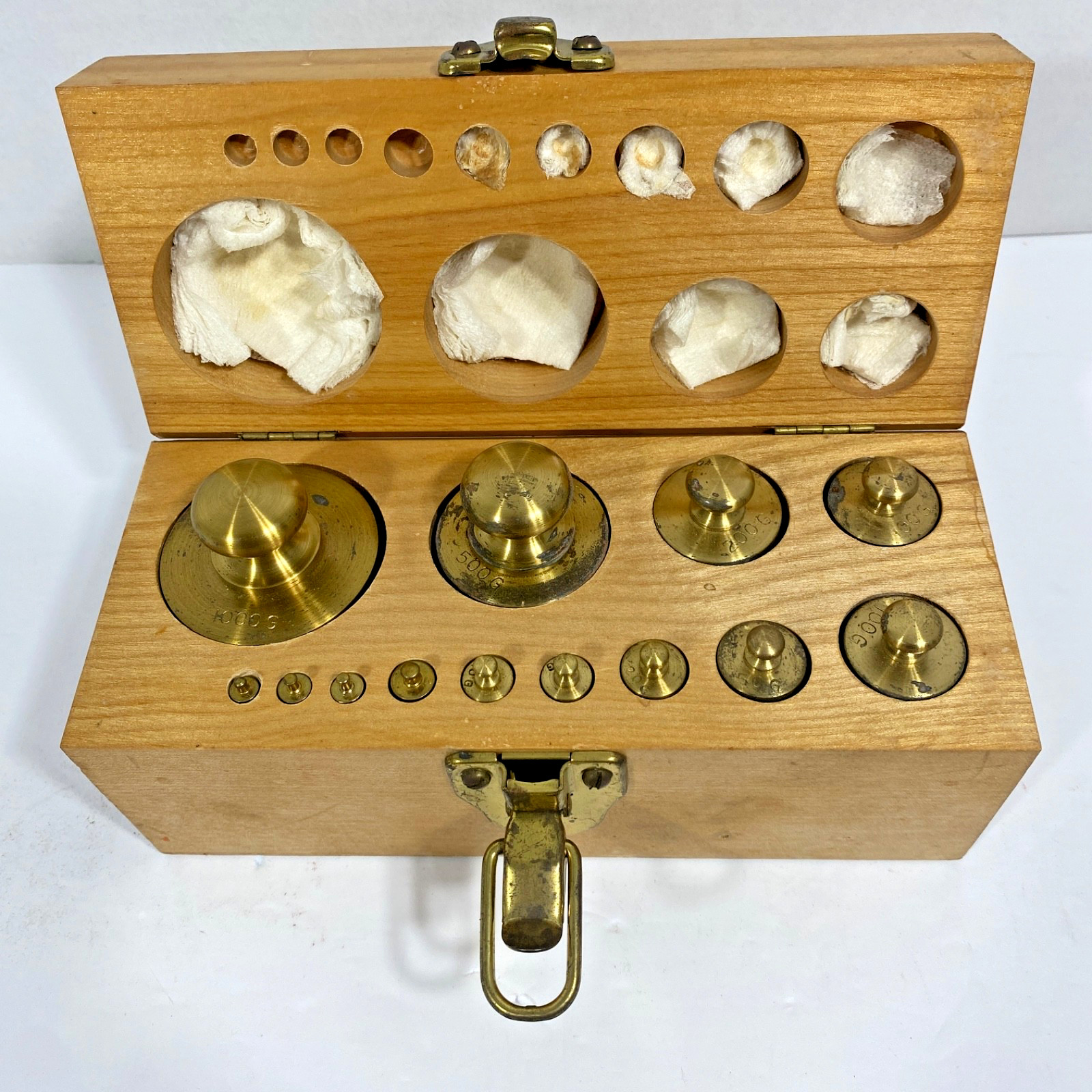 Vintage 13 Pc OHAUS Scale Weight Calibration Brass Set In Box