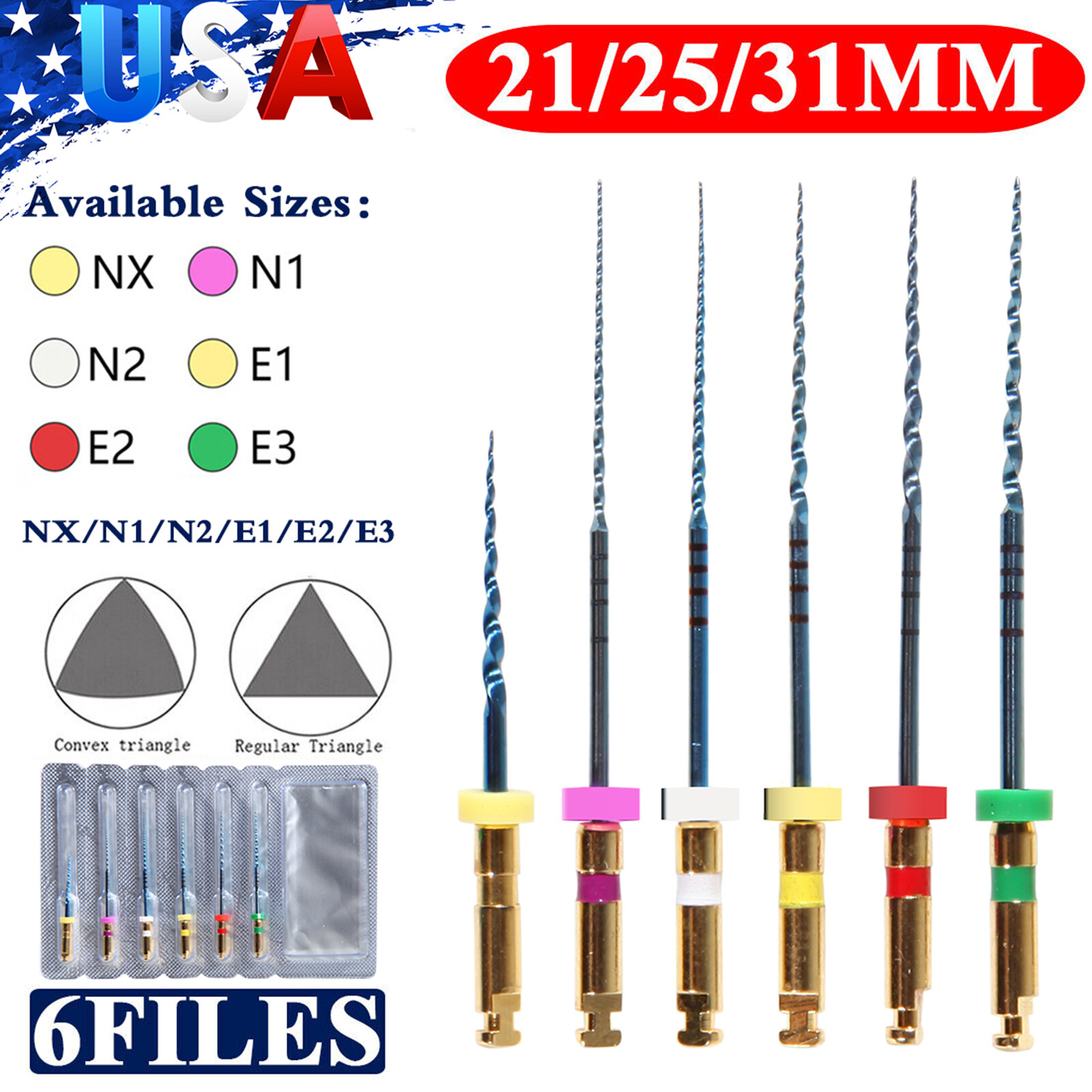 6Pcs/Pack Dental Endo Rotary Files X-Pro Taper NITI Root Canal Files 21/25/31MM