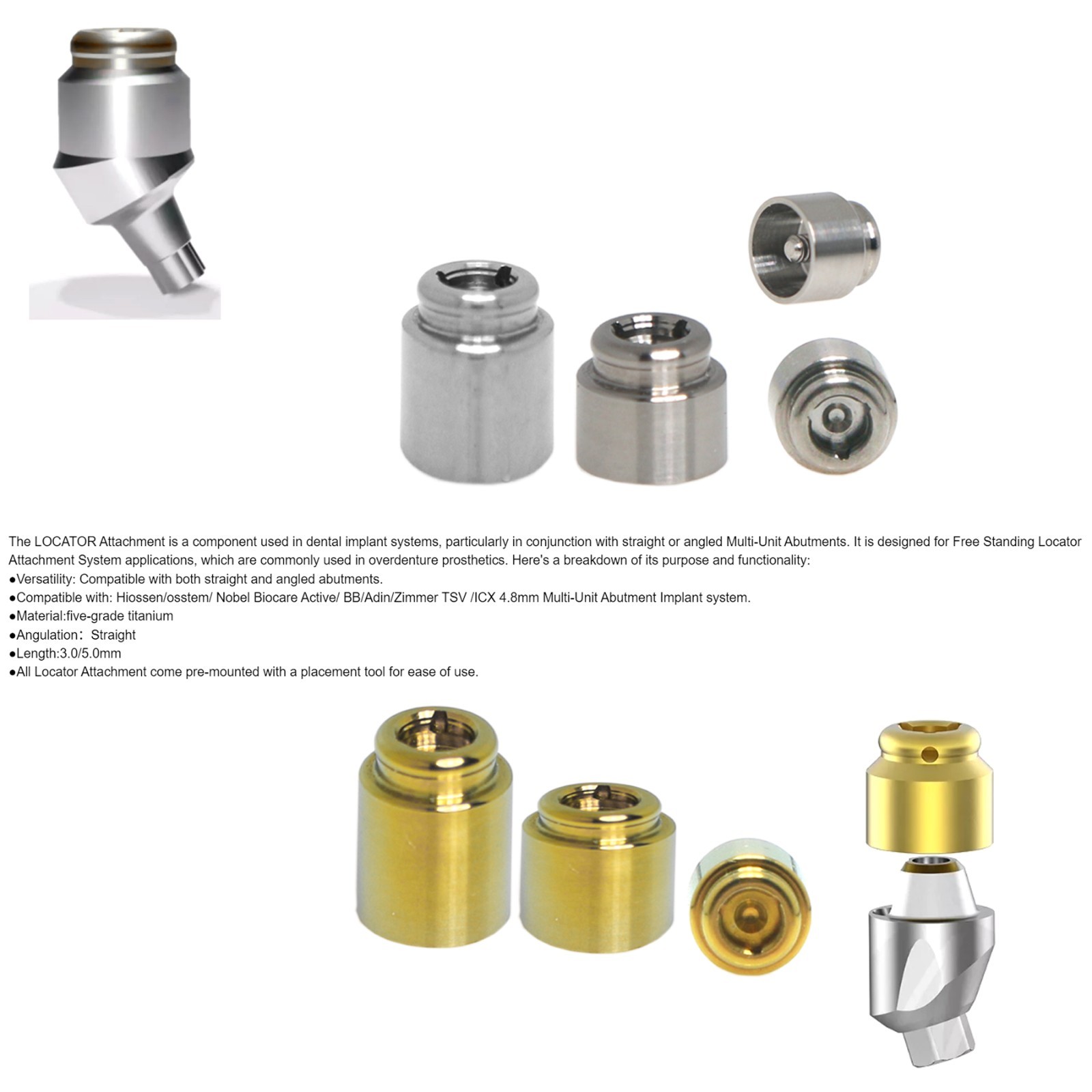 Hiossen/Nobel/Zimmer/BB/Adin Multi-Unit 4.8 Platrorm Locator Abutment For 3/5mm