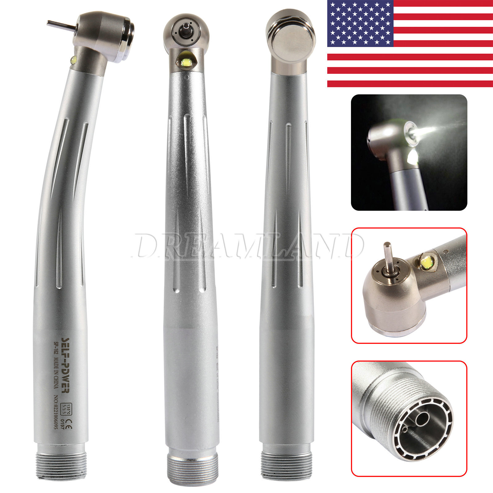 Dental Large Torque Push Button High Speed Fiber Optic LED Handpiece 2 HOLE SP