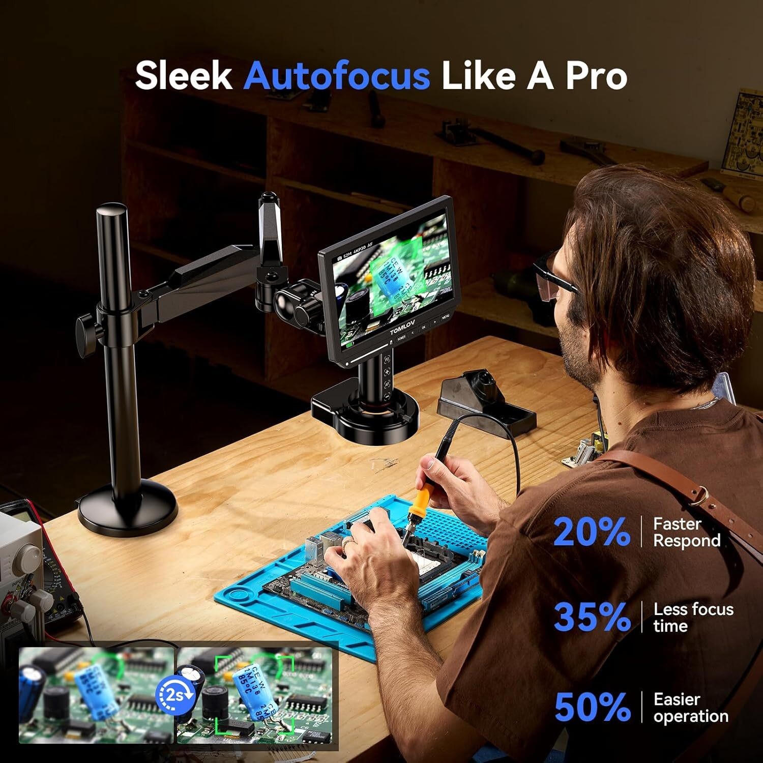 TOMLOV 4K Digital Microscope Autofocus HDMI Micro Soldering Microscope for Adult