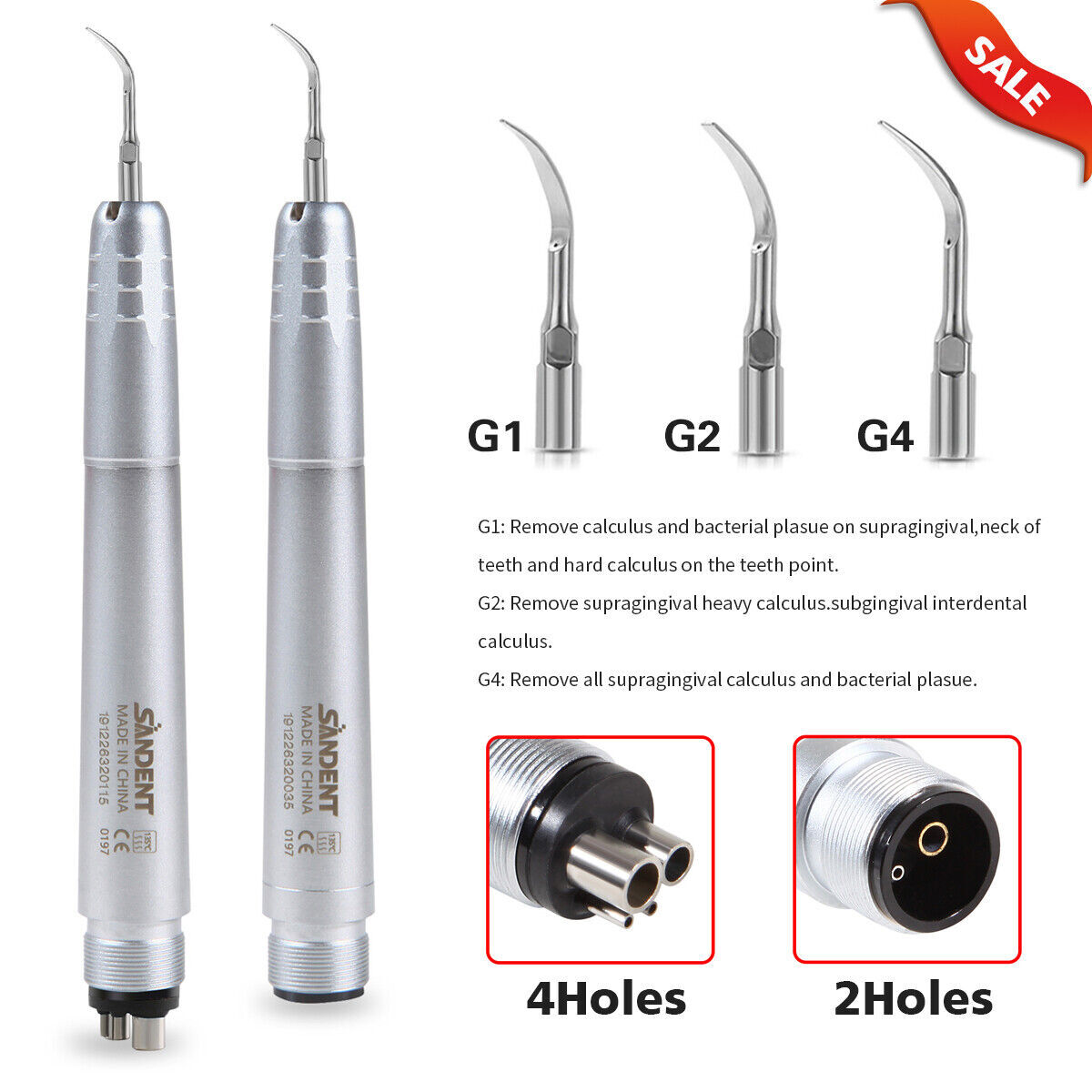 Dental Ultrasonic Air Perio Scaler Handpiece Hygienist 2&4 Hole G1 G2 G4 Tips de