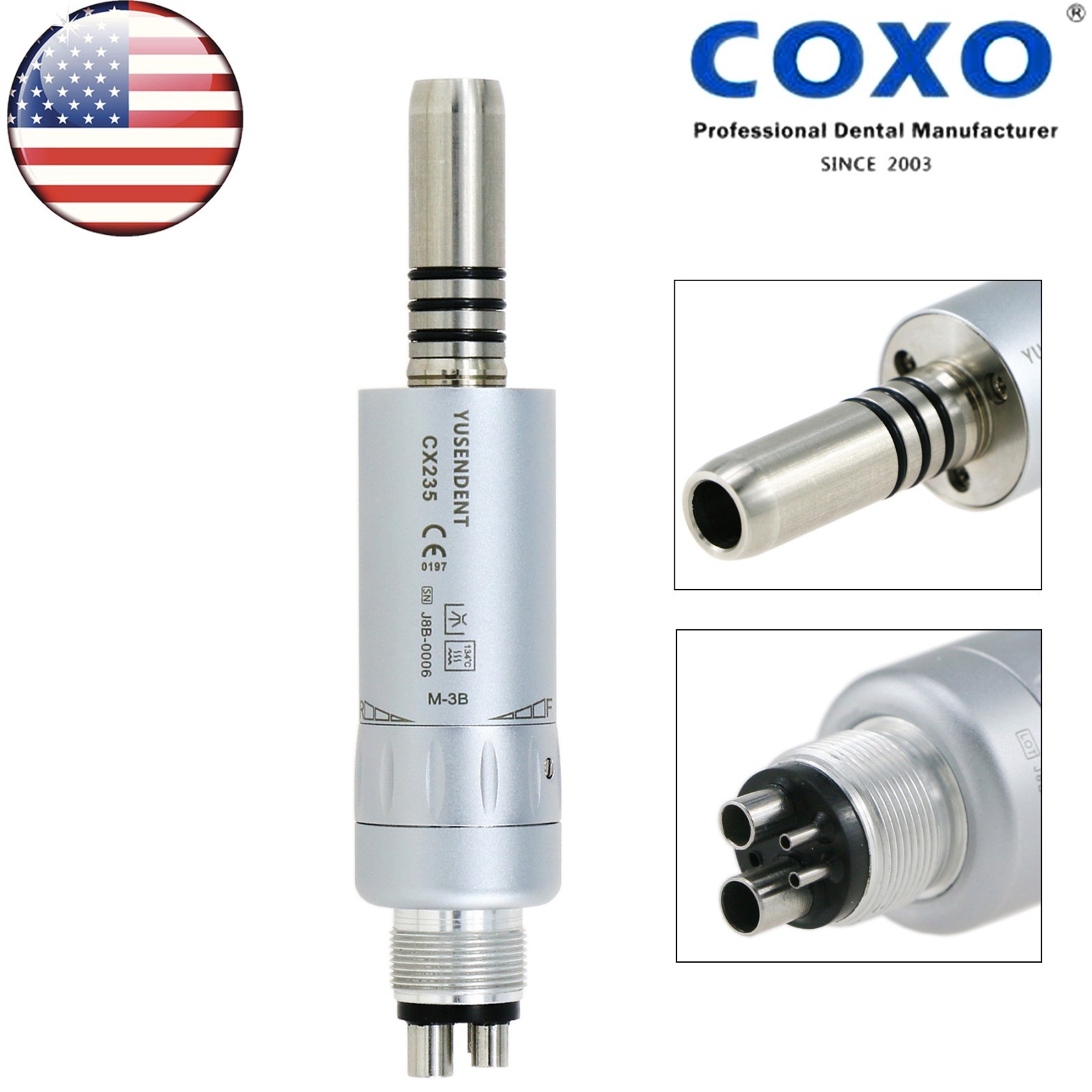 US COXO Dental Contra Angle Straight Handpiece Slow Speed Air Motor 4 Holes NSK