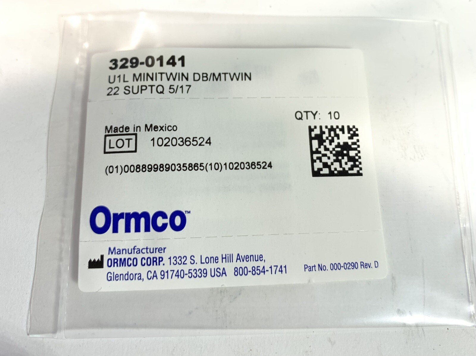 10-Pack Ormco Mini-Twin Orthodontic Brackets .022 U1 left no hook +17T +05A +00R
