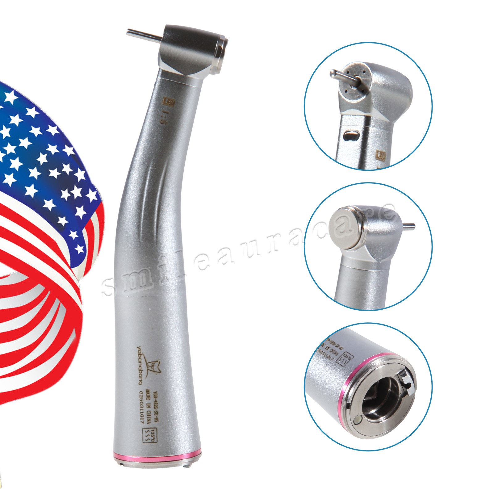 1-10Pcs Dental 1:5 Increasing Fiber Optic Contra Angle Handpiece Stan/Mini Head