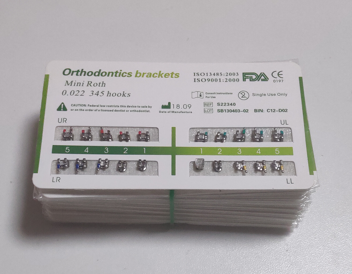 10Sets Dental Ortho Metal Brackets Mini Roth/MBT 022/018 345 hooks Mesh Base