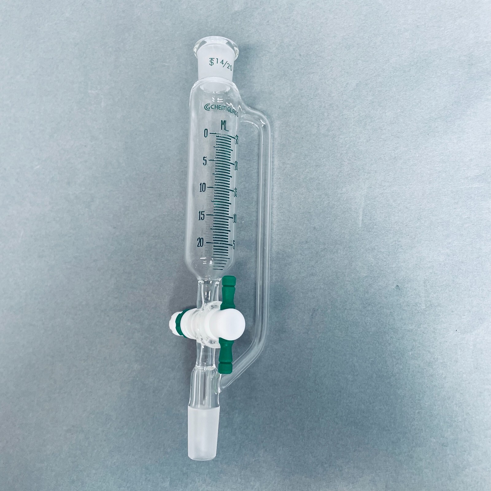 Chemglass Addition Funnel 25 ml Graduated 14/20 Joint with PTFE Stopcock