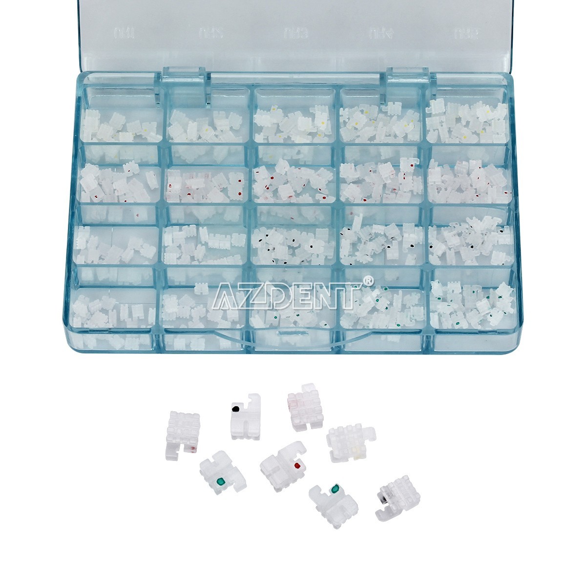 400pcs AZDENT Dental Ortho Ceramic Brace Brackets 5*5 Roth/MBT .022 345 Hooks