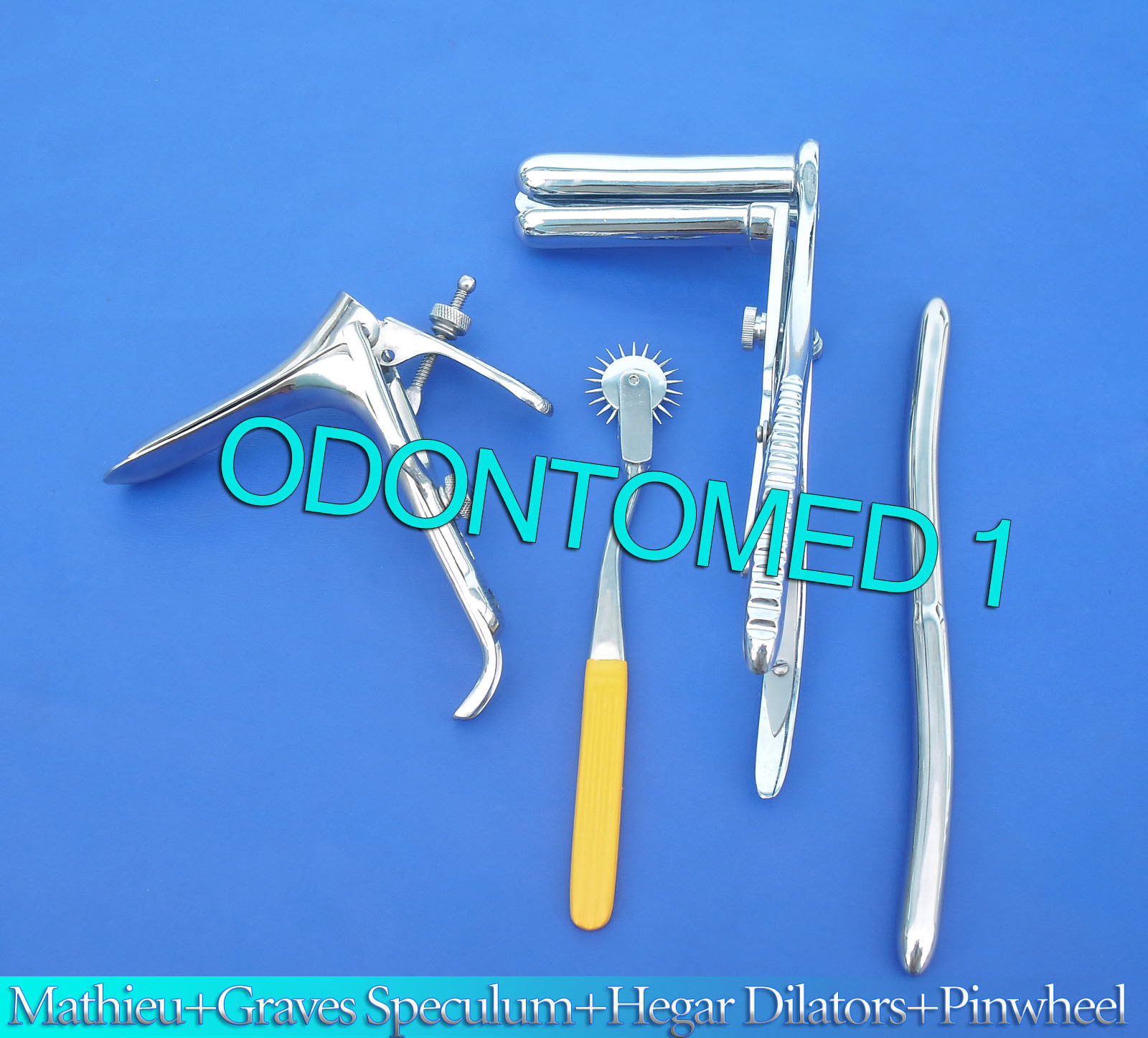 Mathieu Speculum+ Hegar Dilator+Yellow Pinwheel &Graves Vaginal Speculum Small