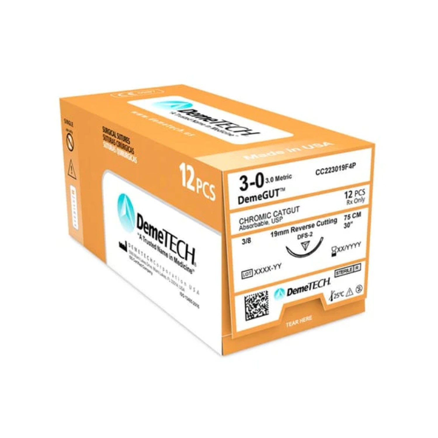 DemeTECH® Dental Sutures Reverse Cutting Needle 3/8Circle 19mm 5 Materials