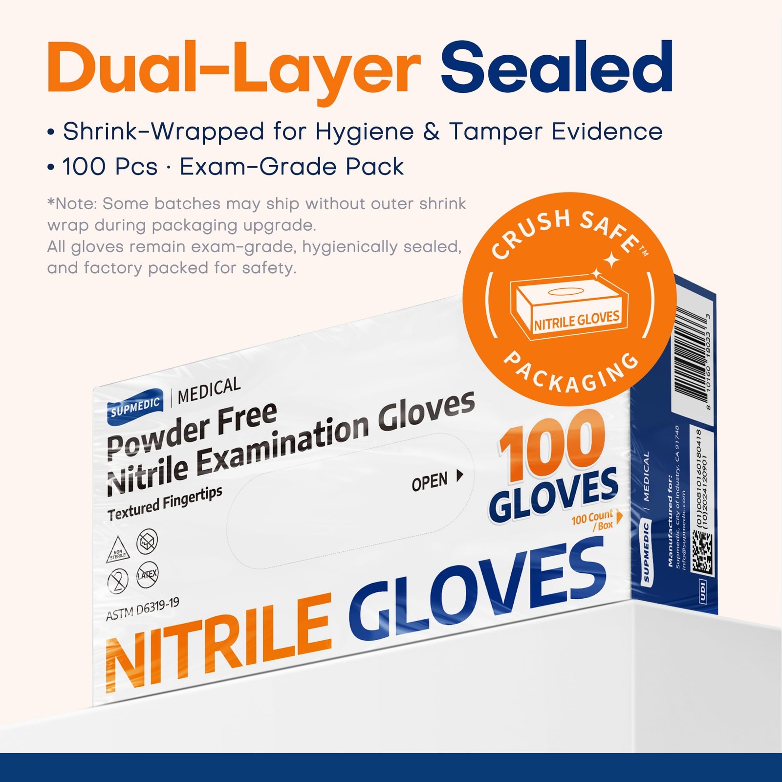 Supmedic Medical Nitrile Exam Gloves, Latex-Free, Large, Blue (Large)