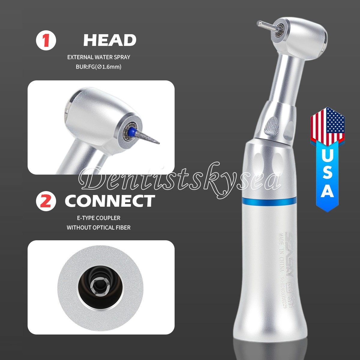 Low Slow Speed Handpiece Contra Angle Push Button E-Type 1.6mm Burs Dental Y