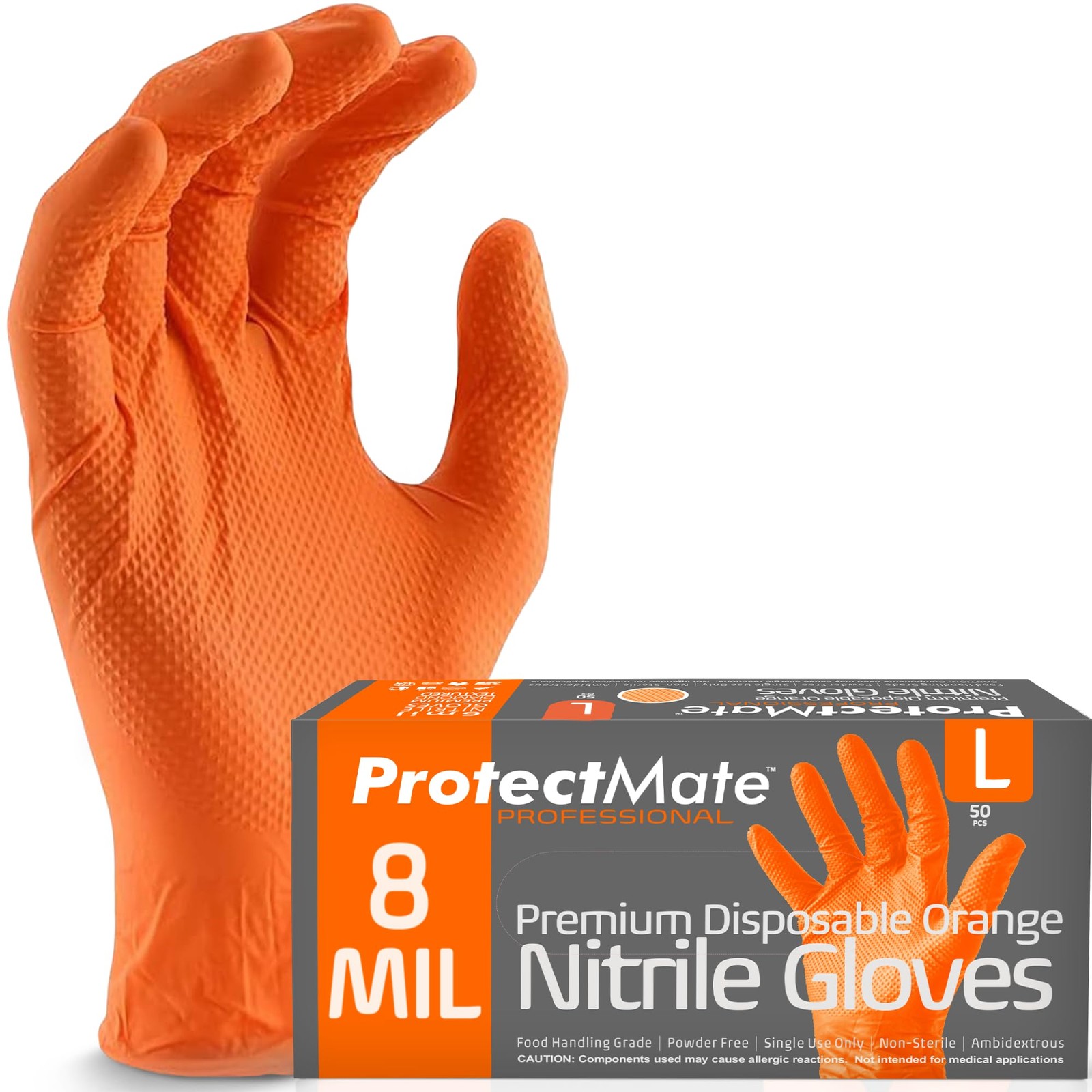 Orange Heavy Duty Nitrile Gloves – 8 Mil Textured Nitrile Gloves Disposable L…