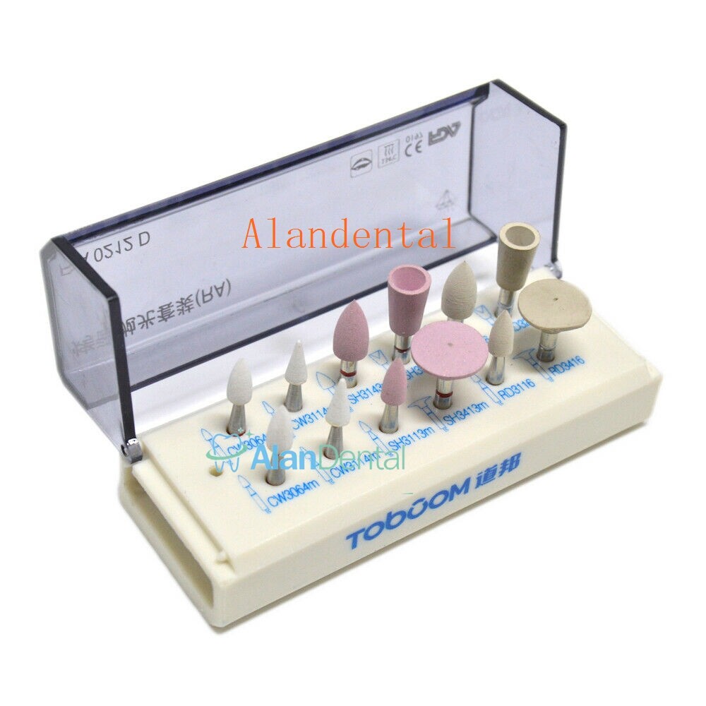 12Pcs/1Kit Dental High Gloss Polishing Burs Kit For Zirconia Silicone Polisher