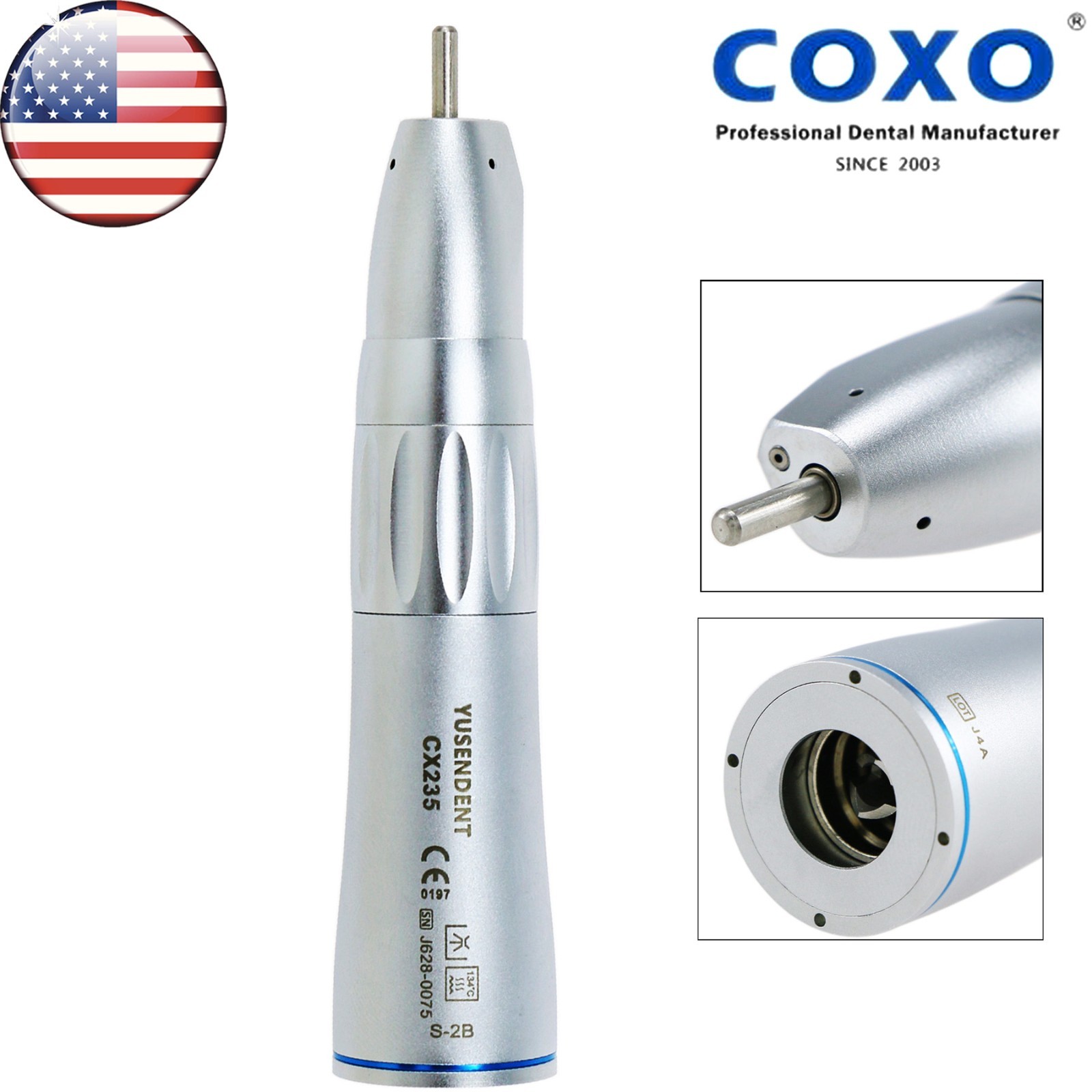 US COXO Dental Contra Angle Straight Handpiece Slow Speed Air Motor 4 Holes NSK