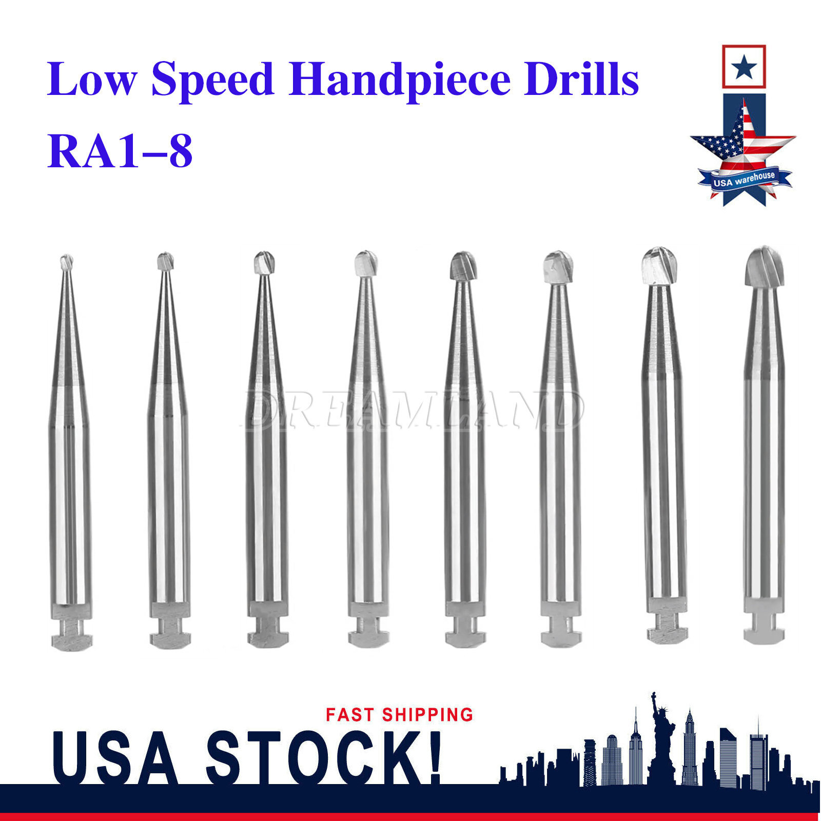 RA #1-8 Regular Round Carbide Burs for Slow Speed Latch RA1-RA8 Dental