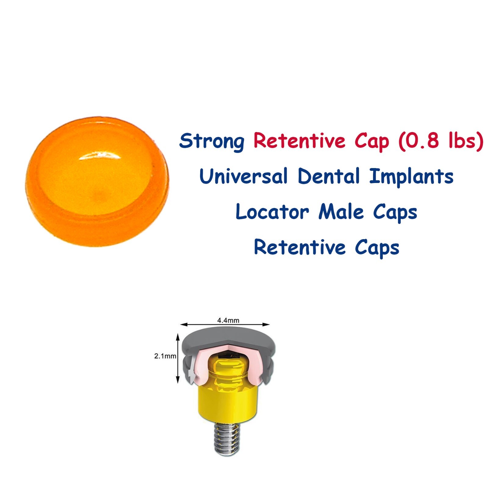 Locator Caps w/ PEEK Inserts 0.8-2.4lb Metal Housing & Spacers for Overdentures