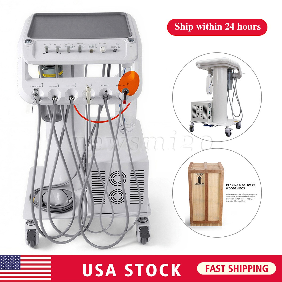 Portable Dental Delivery Unit Bag Mobile Air Compressor Suction System 4 Holes