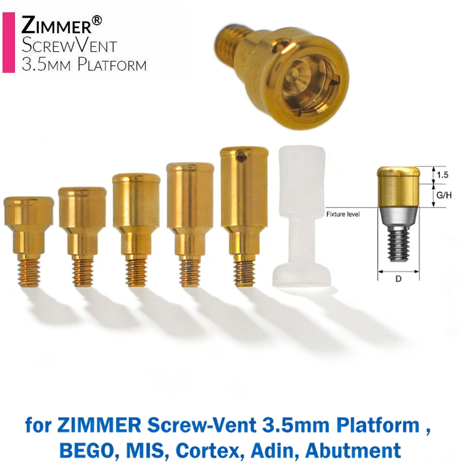 US Dental Locator Abutment Fits Zimmer TSV 3.5/4.5 NP/RP 1-5mm GH Internal Hex