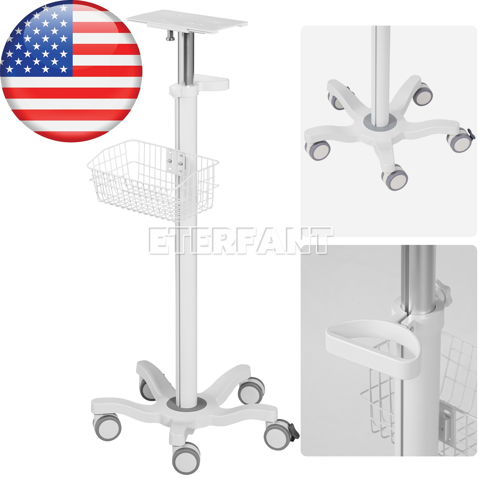 SNP900N 12″ Patient Monitor Vital Sign/Mobile Rolling Cart Height-Adjustable US