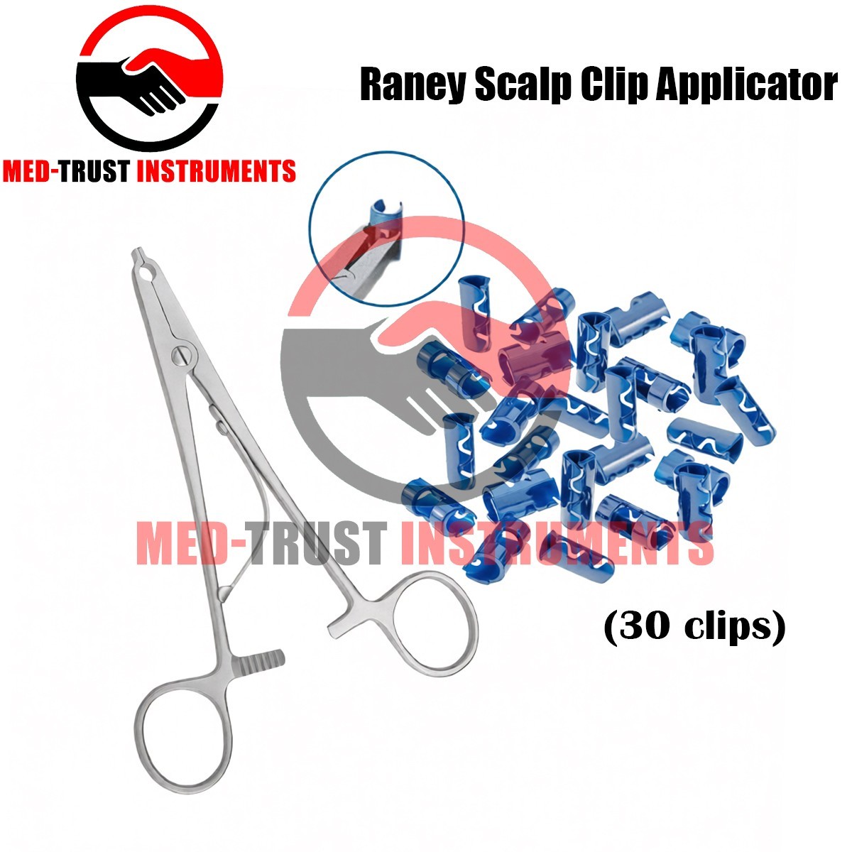 Raney Scalp Clip Applicator with 30 Clips for HEMOSTASIS Procedure