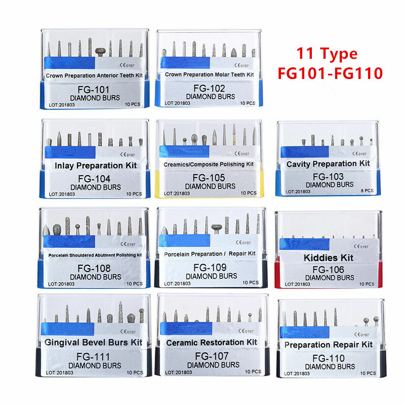 10 Pcs/Box Dental Diamond Burs Kit Composite Polishing Fit High Speed Handpiece