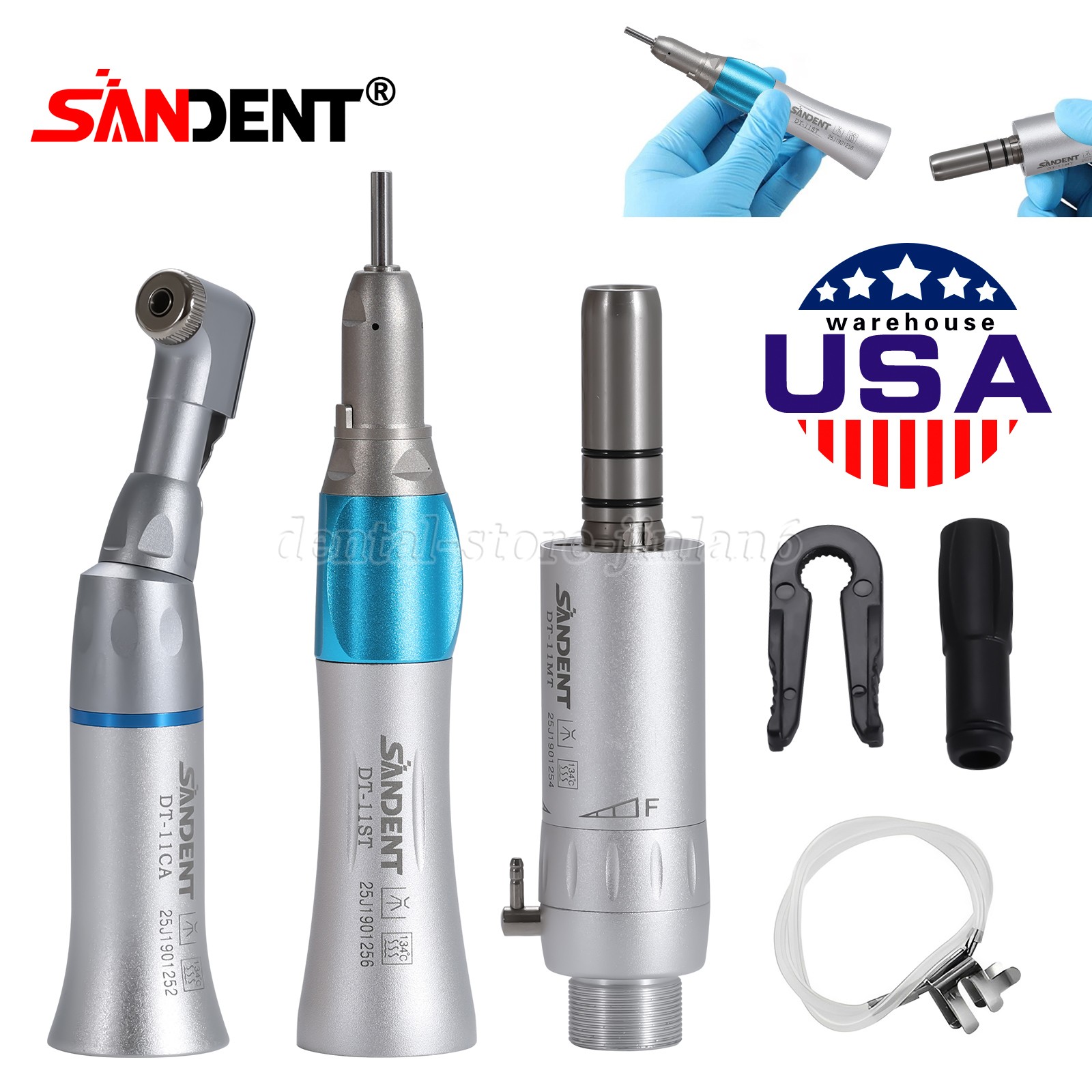 SANDENT Dental Slow Low Speed Handpiece Straight Contra Angle Air Motor 4/2Holes