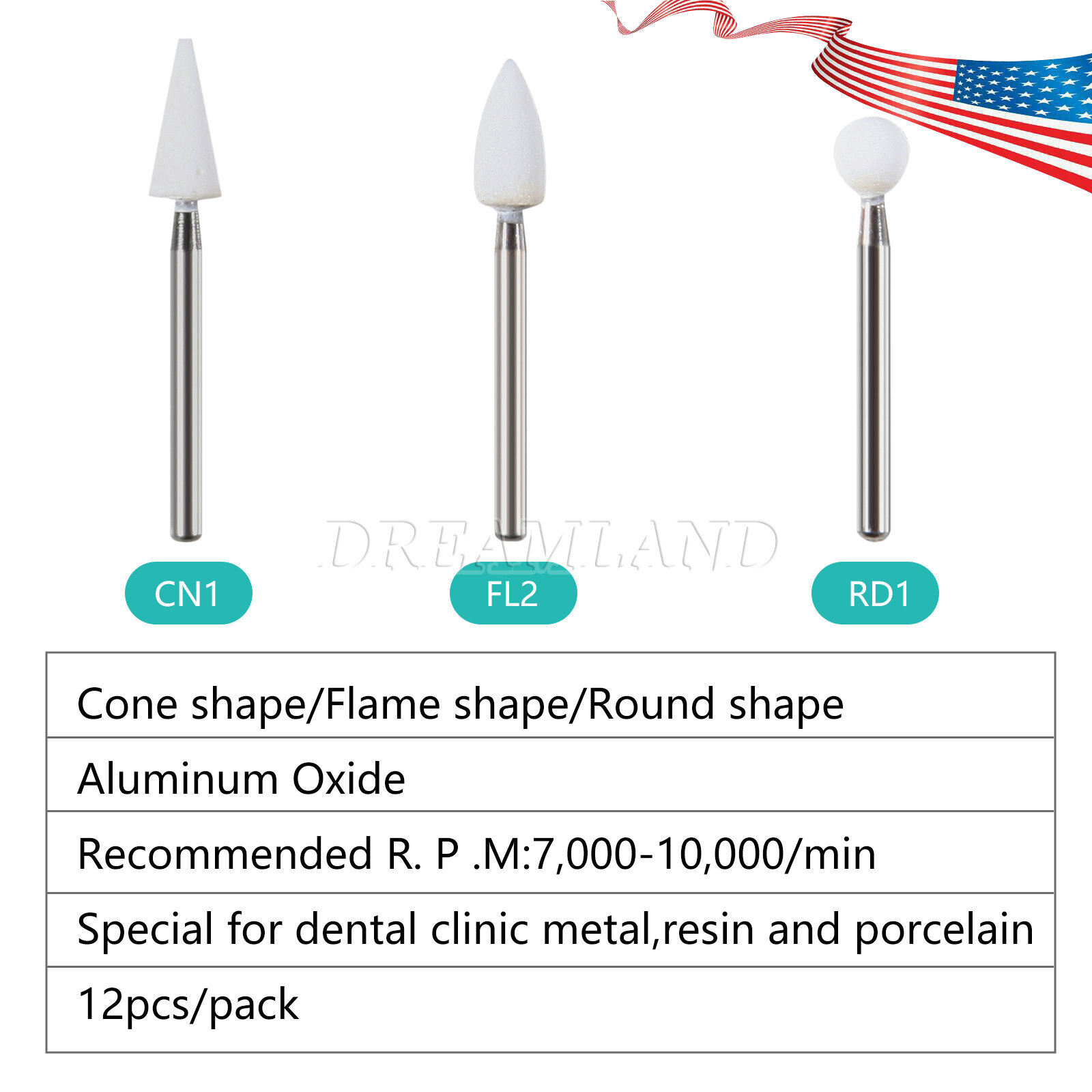 Dental White Polishing Stones Flame Cone shape FG bur Arkansas Stone FL2 CN1 RD1